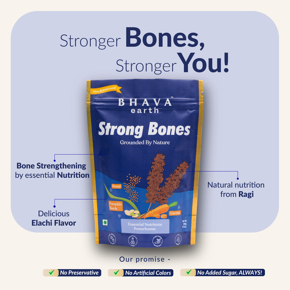 
                  
                    STRONG BONES- For a healthier BONES with great FLAVOUR made from Raagi | Brown Rice | Pumpkin Seeds | Almonds | Makhana | Dry Dates | Carrot and Elachi
                  
                